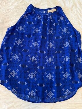 LOFT Cobalt Blue halter style Printed Blouse